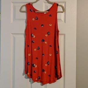 Old Navy Orange Red Floral Tank Top Flowy Comfy